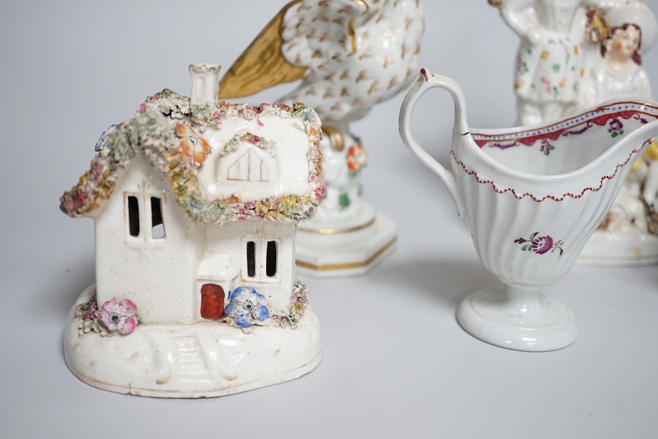 A Worcester milk jug, c.1780, a Newhall-type cream jug, c.1795, a Staffordshire porcelain model of - Image 2 of 12