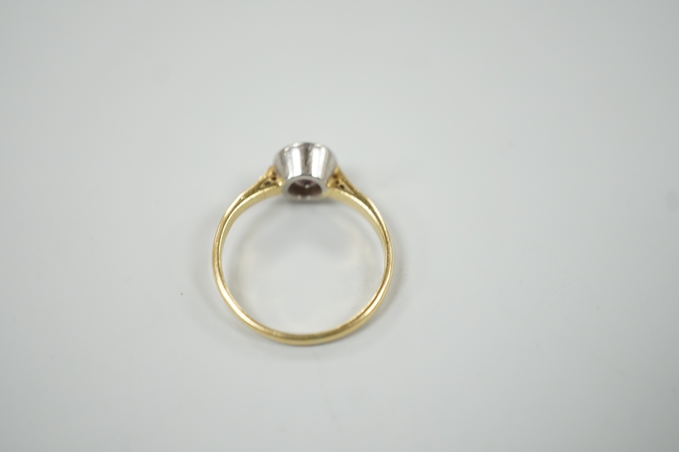 A modern 18ct gold and collet set solitaire diamond ring, size N, gross weight 3.1 grams, the - Image 3 of 5