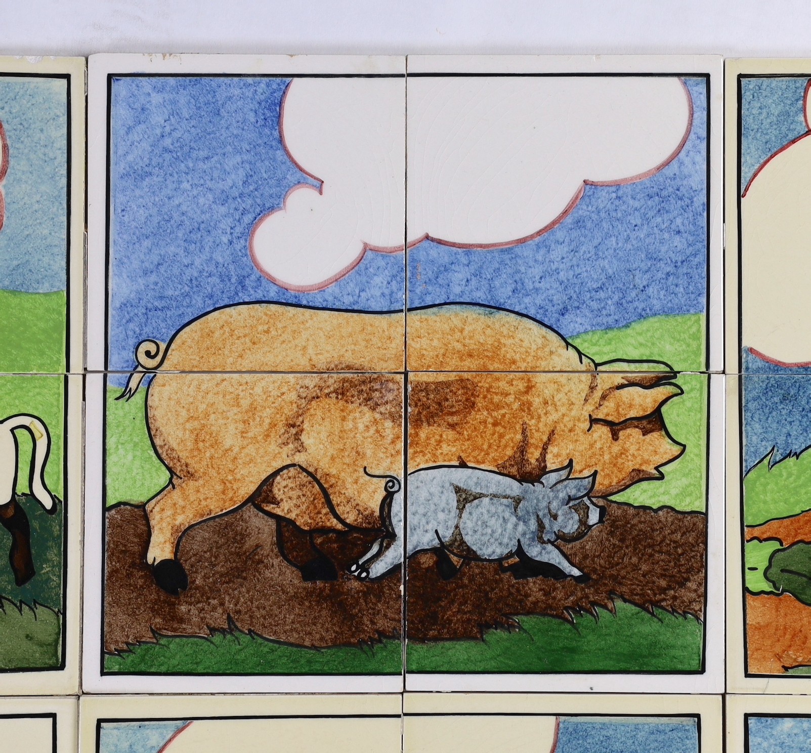 E.E. Strickland for Carter & Co, Poole pottery, six sets of four tile panels of animals and farm - Image 6 of 17