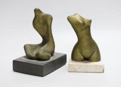 A bronze contemporary figural sculpture, signed G. Prieto 46/99 together with another similar bronze