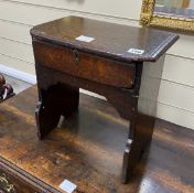 An 18th century oak stool, fitted drawer, width 38cm, depth 24cm, height 38cm