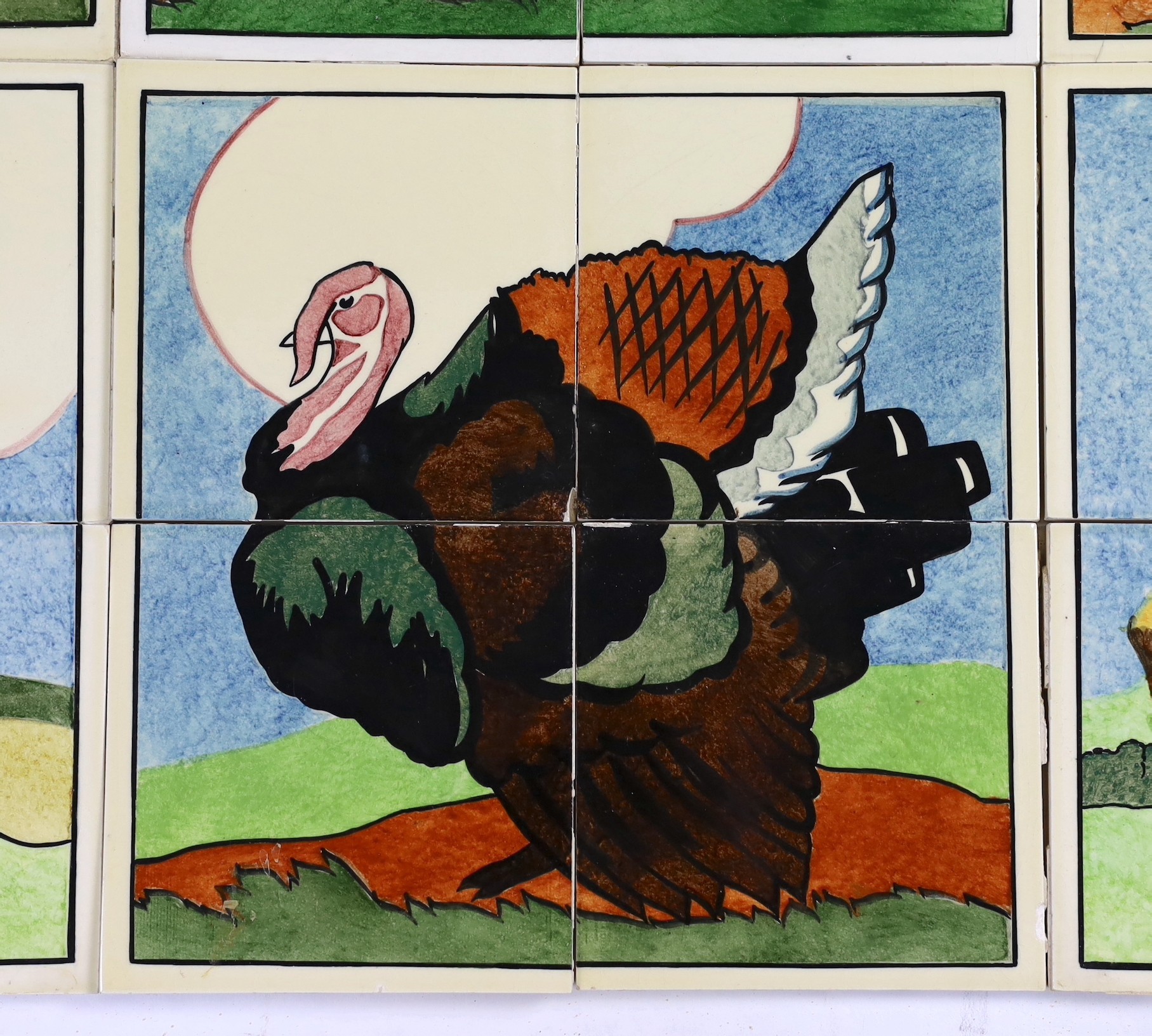 E.E. Strickland for Carter & Co, Poole pottery, six sets of four tile panels of animals and farm - Image 3 of 17