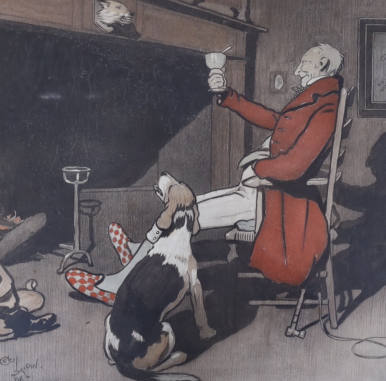 Cecil Aldin (1870-1935), two colour prints, 'The Connoisseurs' and Toasting the hearth, overall 55 x - Image 2 of 3