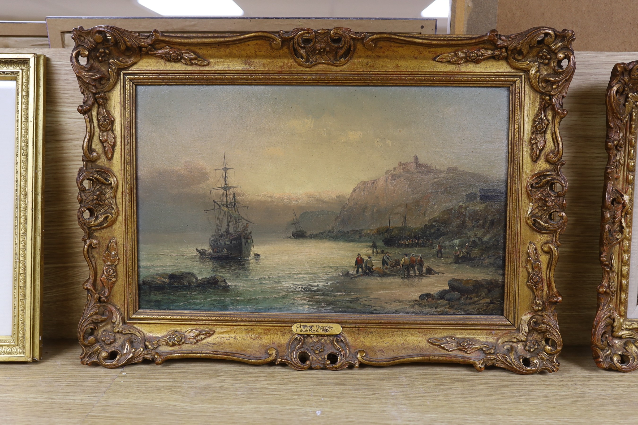 Charles Anslow Thornley (fl.1859-1885), oil on canvas, Fisherfolk along the coast, signed, 24 x - Image 2 of 2