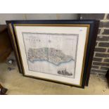 After Greenwood, coloured print the county of Sussex, 98 x 88cm including frame together with an