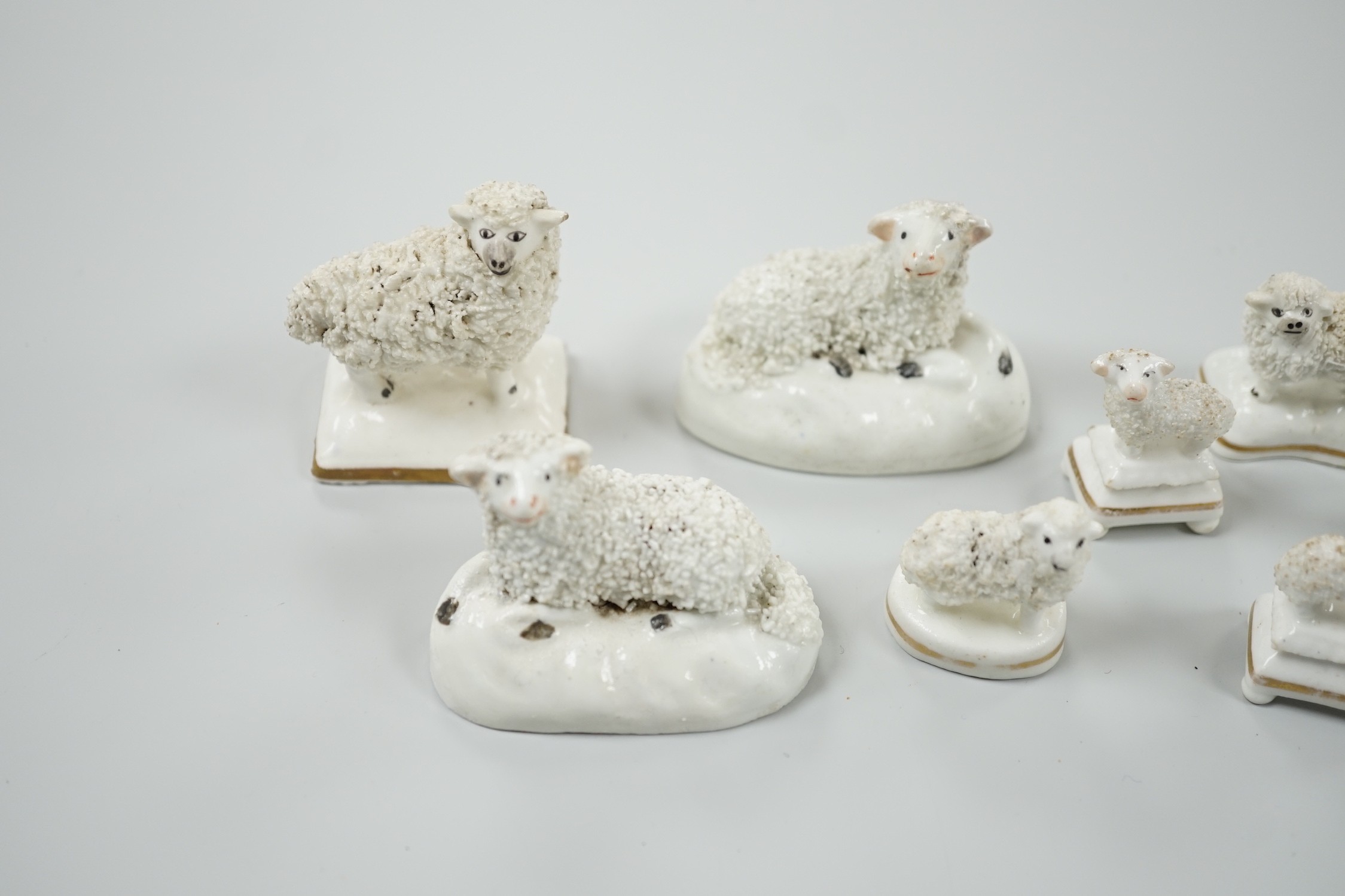 Three small Staffordshire models of sheep, together with five toy Staffordshire models of sheep, c. - Image 2 of 5