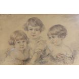 Rosina Mantovani Gutti (Italian, 1851-1943), conte crayon, Portrait of three children, signed and