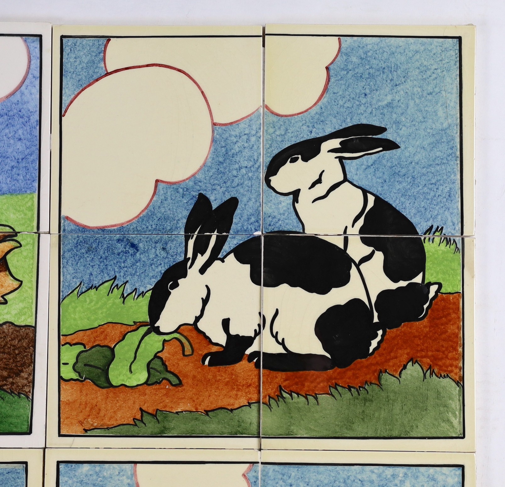 E.E. Strickland for Carter & Co, Poole pottery, six sets of four tile panels of animals and farm - Image 7 of 17