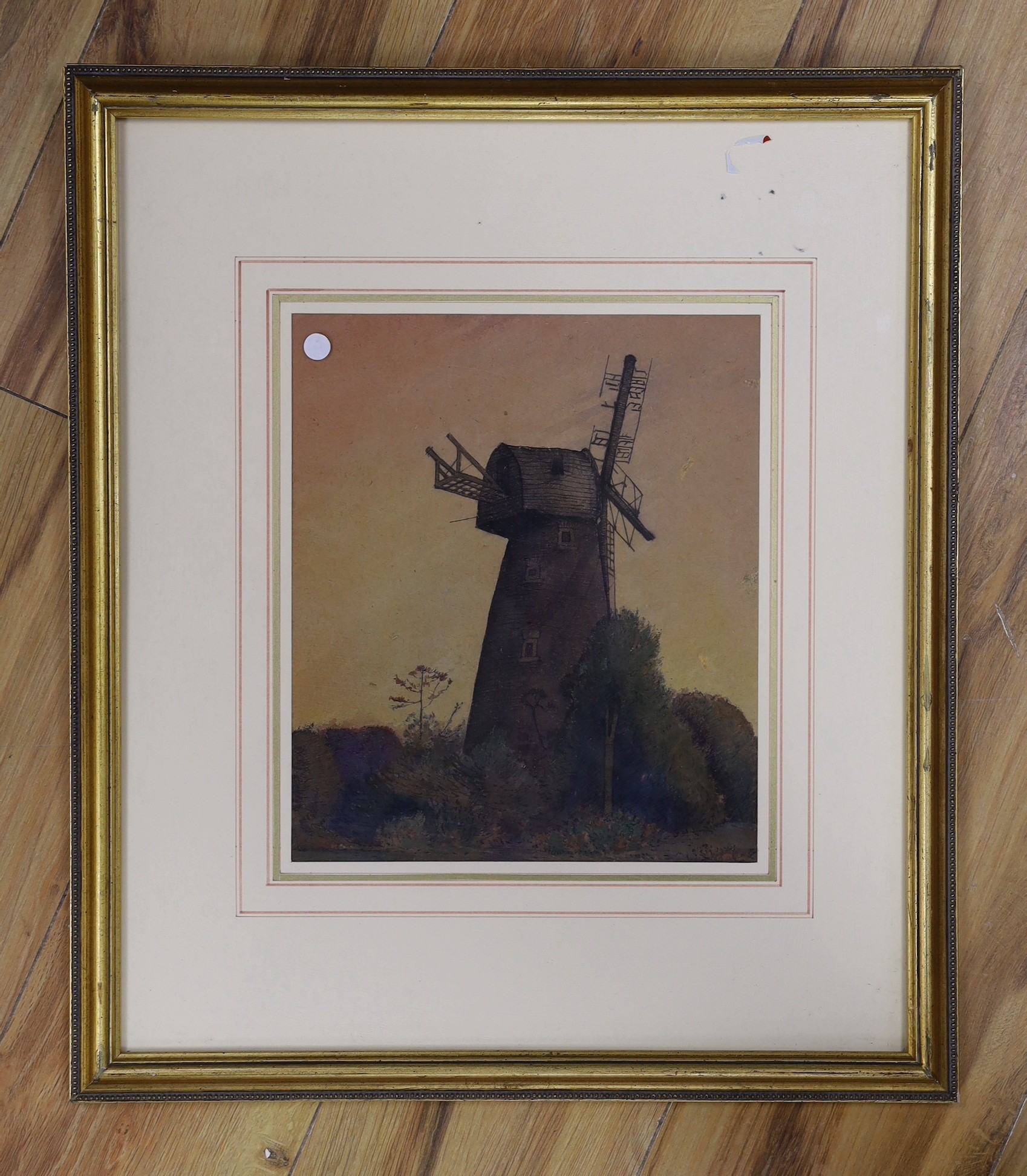 Johan Frederik Cornelis Scherrewitz (Swiss, 1868-1951), watercolour, Windmill at sunset, 26 x 23cm - Image 2 of 2