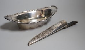 A George V silver bon bon dish, Sheffield, 1928, 19.9cm and a Scandinavian? 925 S white metal