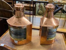A pair of copper and brass ship's lanterns, height 51cm