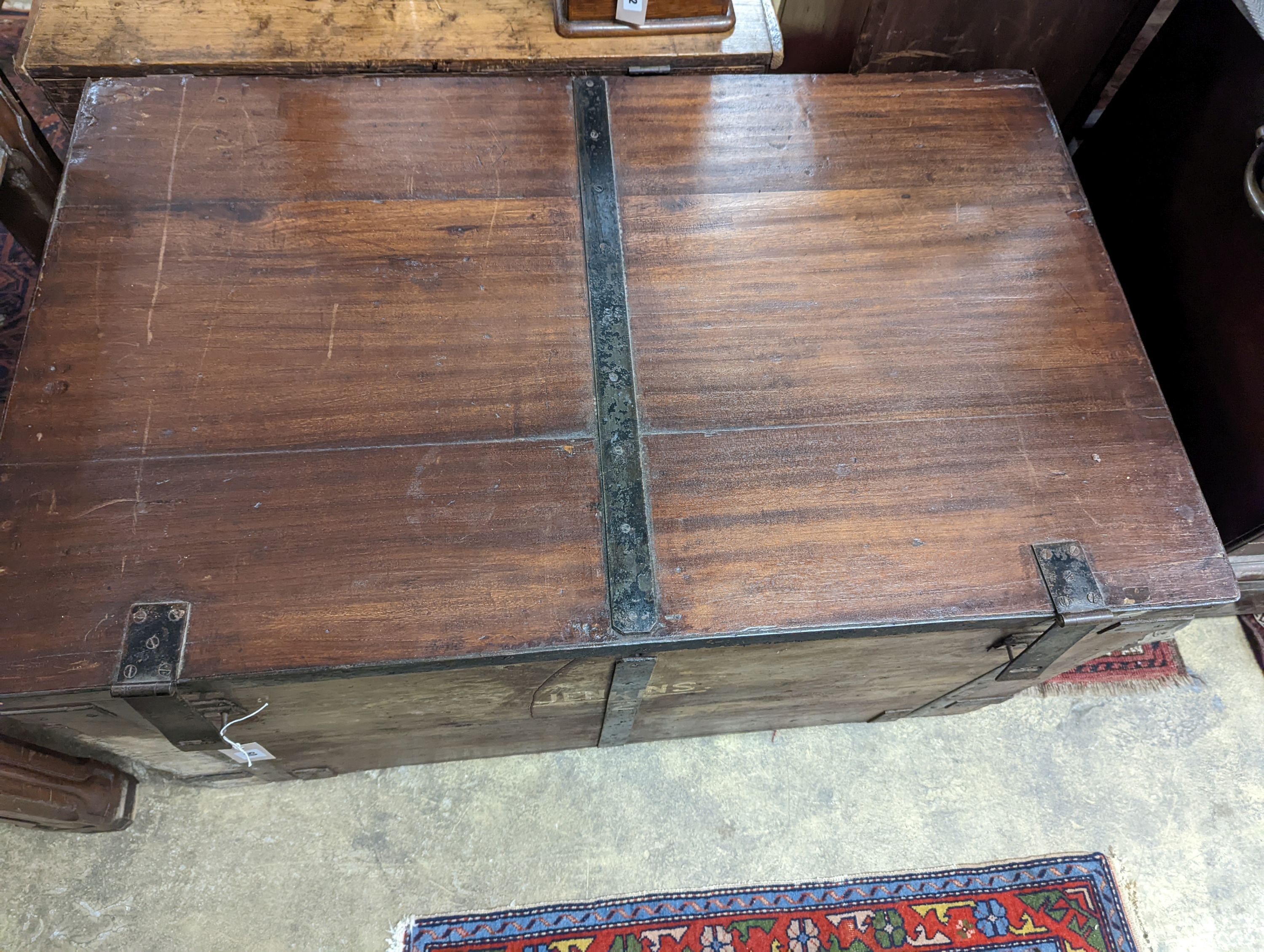 A Victorian iron bound teak trunk with zinc lined interior, width 110cm, depth 67cm, height 61cm - Image 2 of 7