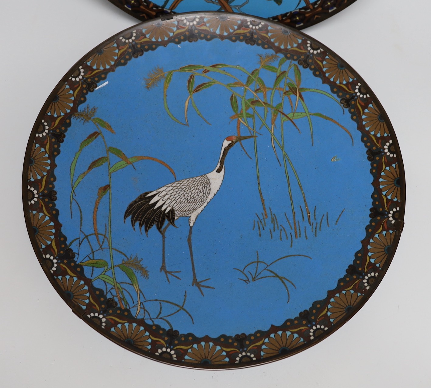 Two Japanese cloisonné enamel dishes, Meiji period, 39cm - Image 2 of 4