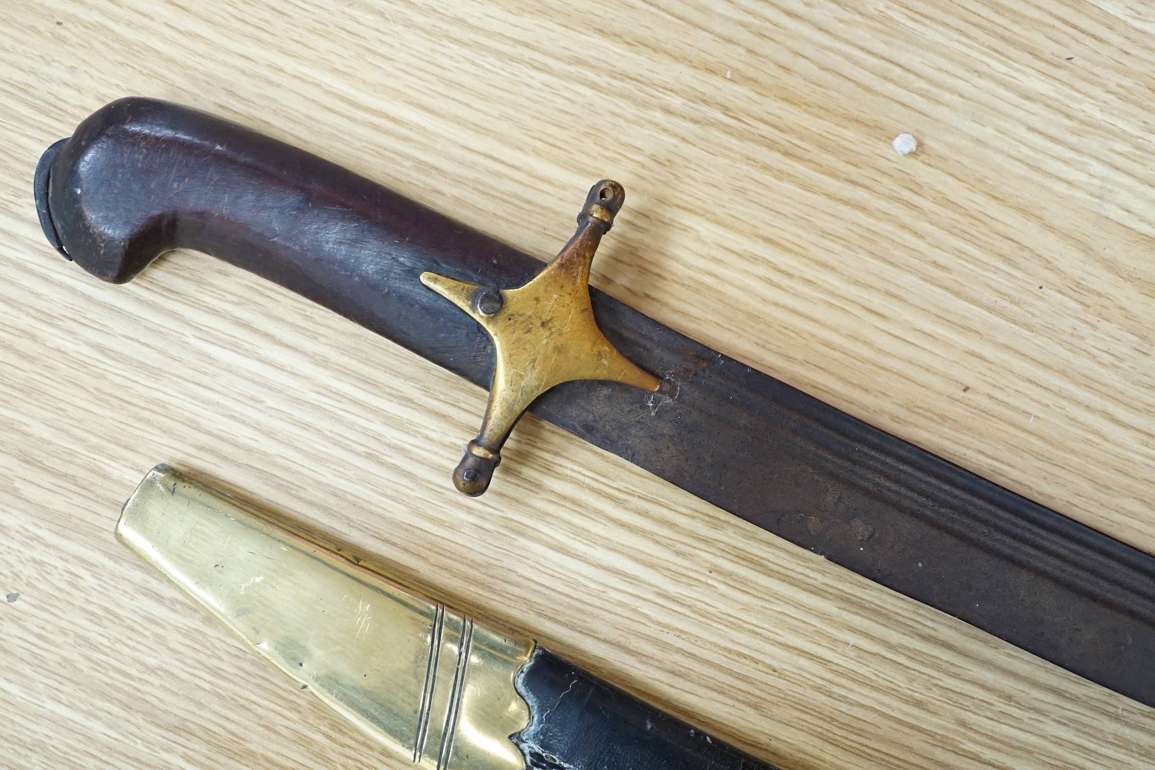 An Ottoman tulwar sabre, a European sabre and a leather whip - Image 3 of 7