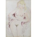Stuart Scott Somerville (1908-1983), watercolour, Seated female nude, signed, 21 x 14cm