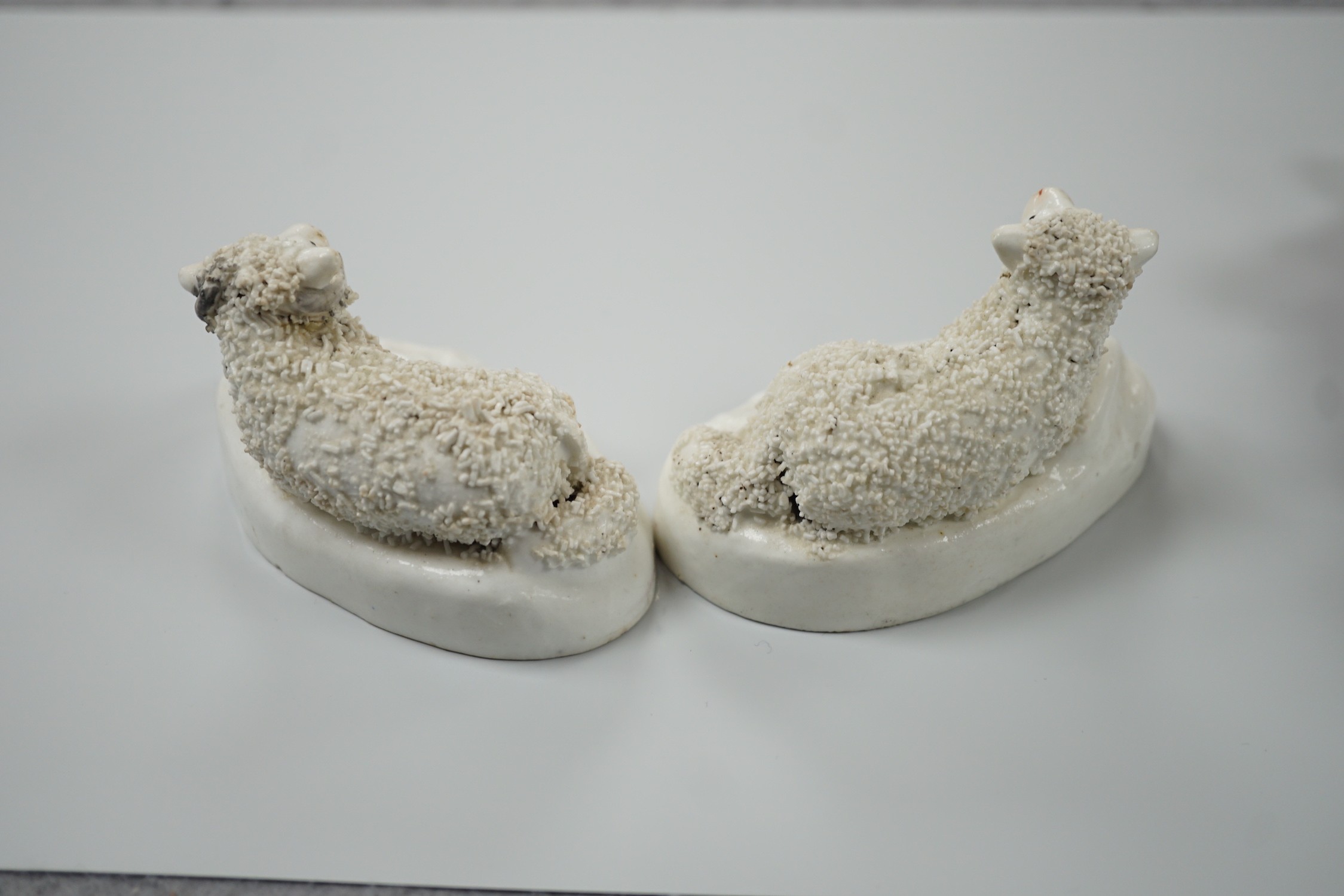 Three small Staffordshire models of recumbent sheep on oval mounted bases, together with a - Image 7 of 7