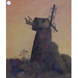 Johan Frederik Cornelis Scherrewitz (Swiss, 1868-1951), watercolour, Windmill at sunset, 26 x 23cm