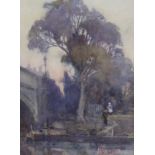 William Archibald Gunn (1877-1966), watercolour, Figures beside a canal, signed, 24 x 18cm