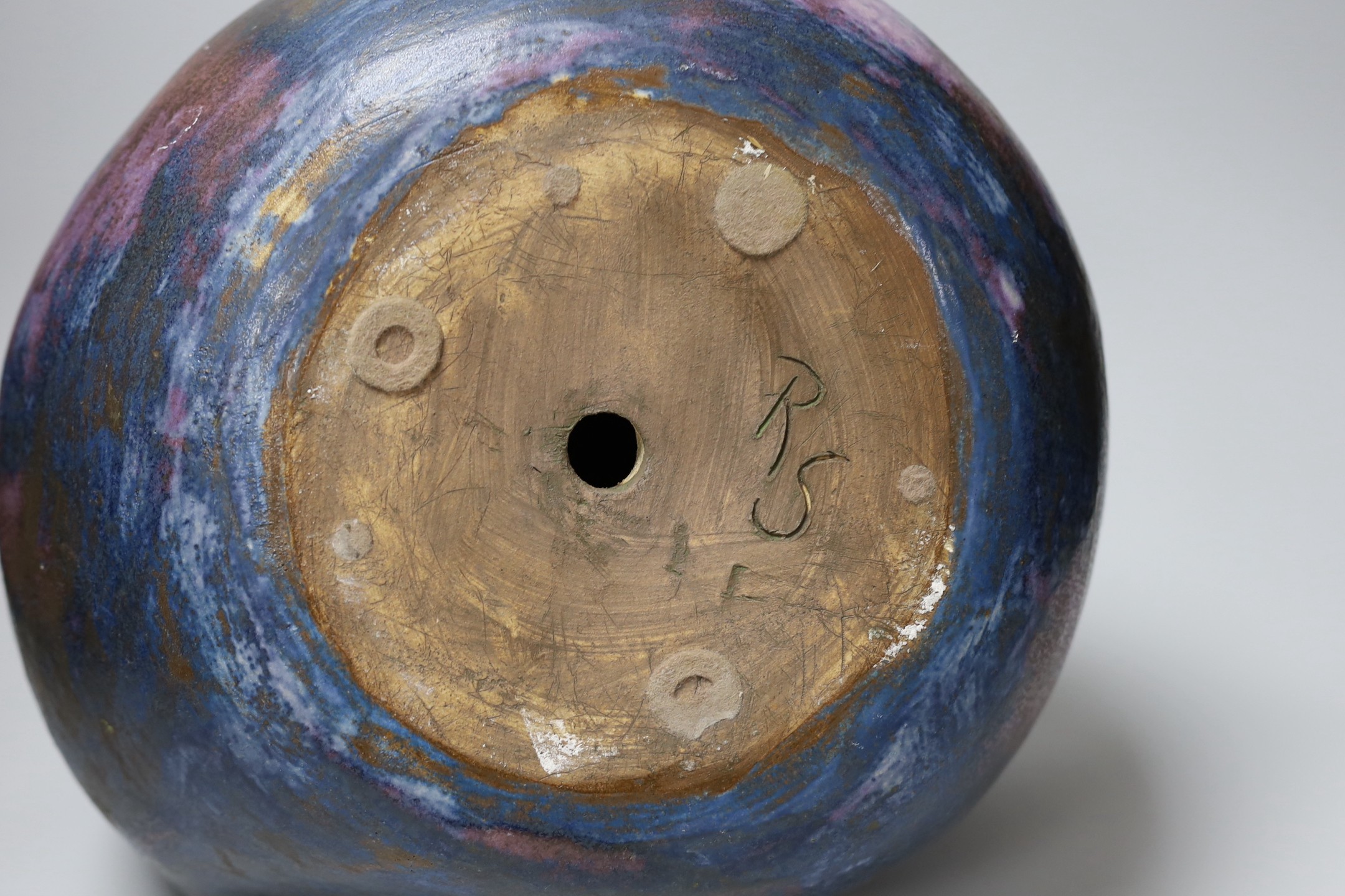 Ruth Sulke - a large studio purple and indigo nickel oxide glazed stoneware bulbous sculpture with - Image 4 of 4