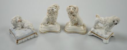 Four toy Staffordshire models of poodles, to include a pair, c.1830-50, (4). Tallest 5cmProvence:
