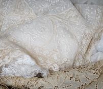 A collection of mostly handmade 19th century lace collars, stoles, veils, etc.