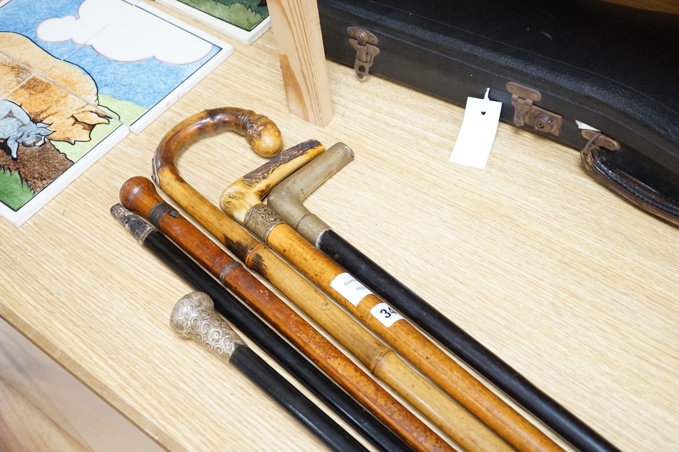 Two Victorian silver mounted walking sticks, a sword stick and three other sticks (6) - Image 9 of 9