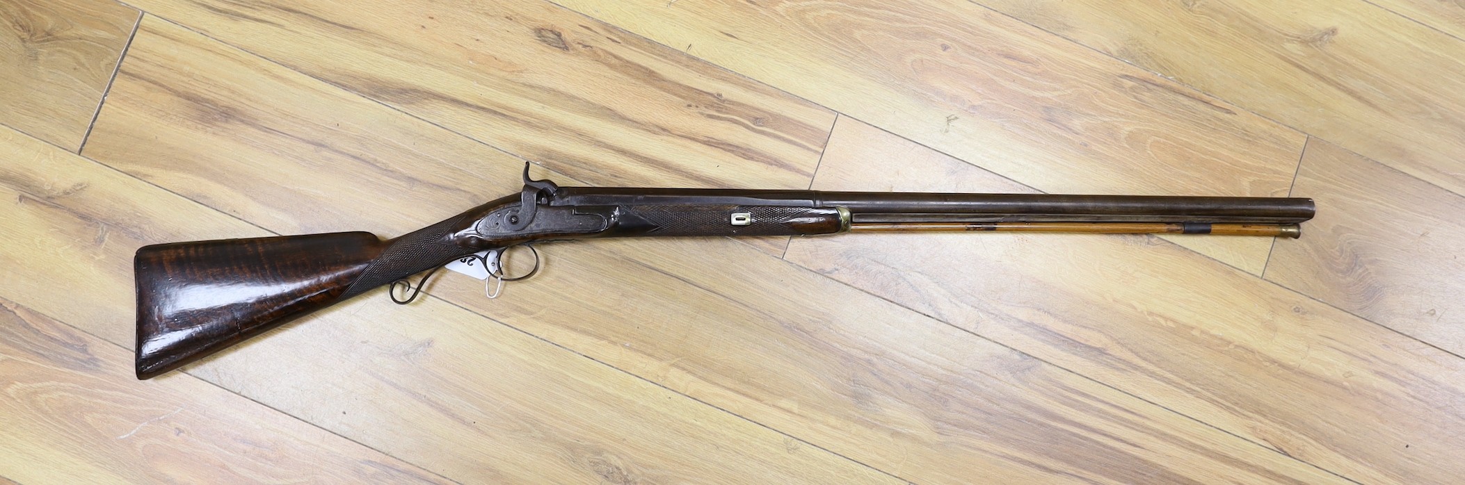 A 19th century percussion cap musket, indistinctly signed to plate. 116cm long - Image 2 of 3