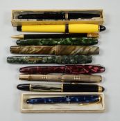 Assorted fountain pens including Conway Stewart and Cartier ballpoint pen