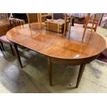 A George III D end mahogany extending dining table, length 209cm extended, one spare leaf, depth