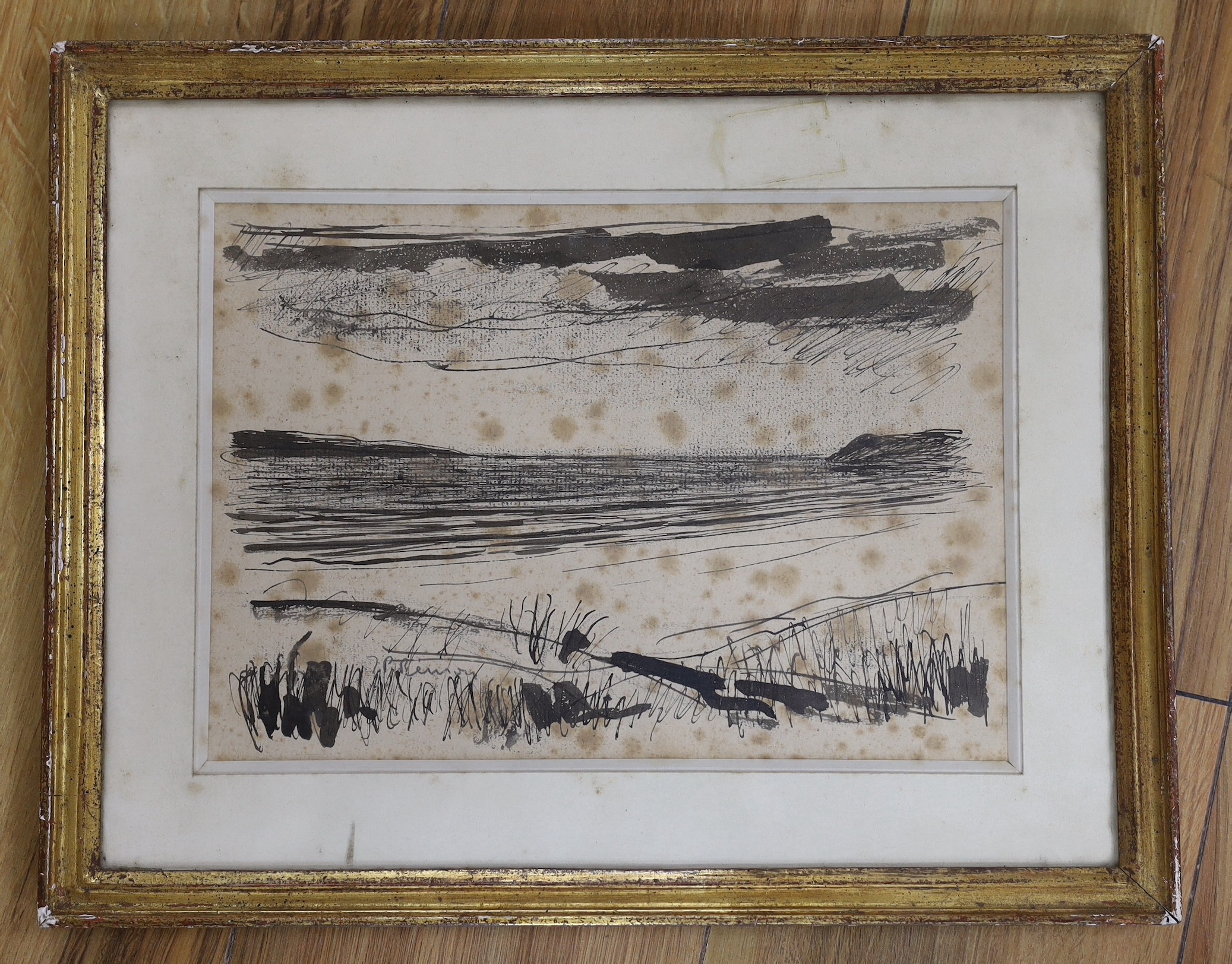 Jean Pierre Renoir (1894-1979), ink and wash on paper, North African coastal landscape, signed and - Image 2 of 3