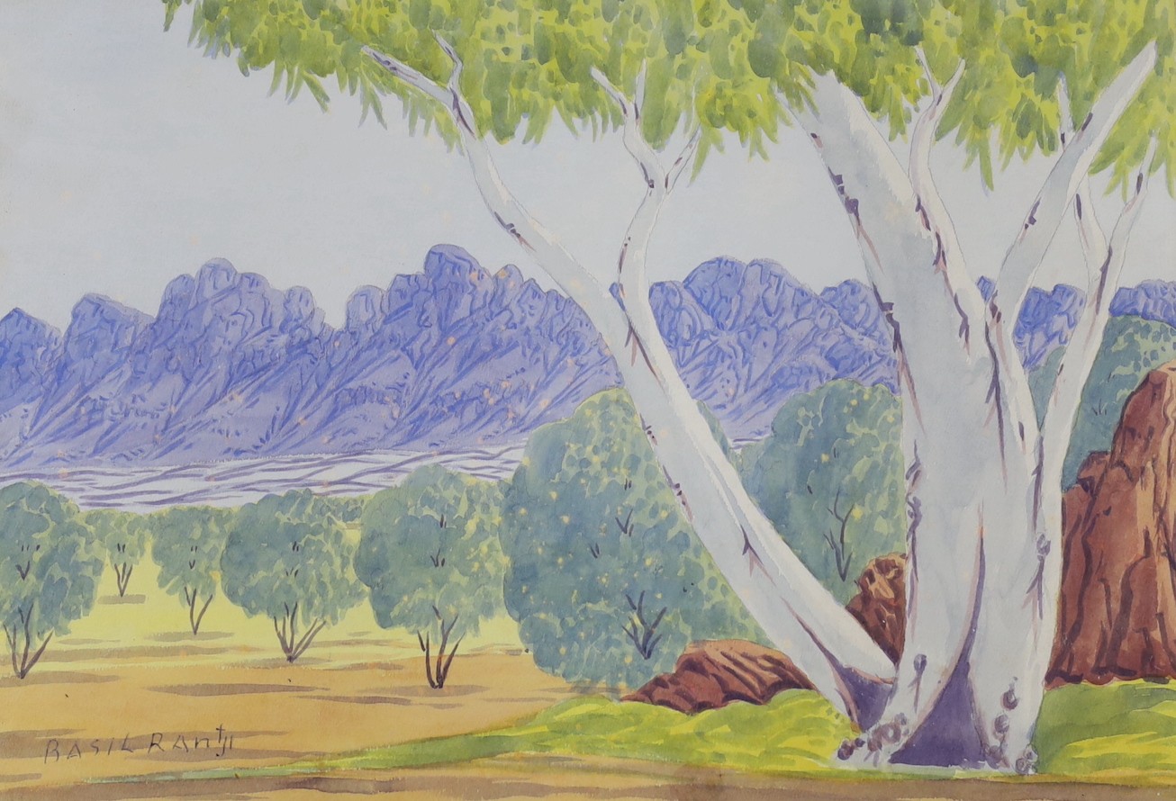 Basil Rantji (Australian), aboriginal landscape watercolour in glazed frame 25x36cm Provenance: