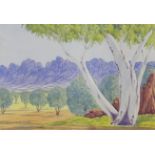 Basil Rantji (Australian), aboriginal landscape watercolour in glazed frame 25x36cm Provenance: