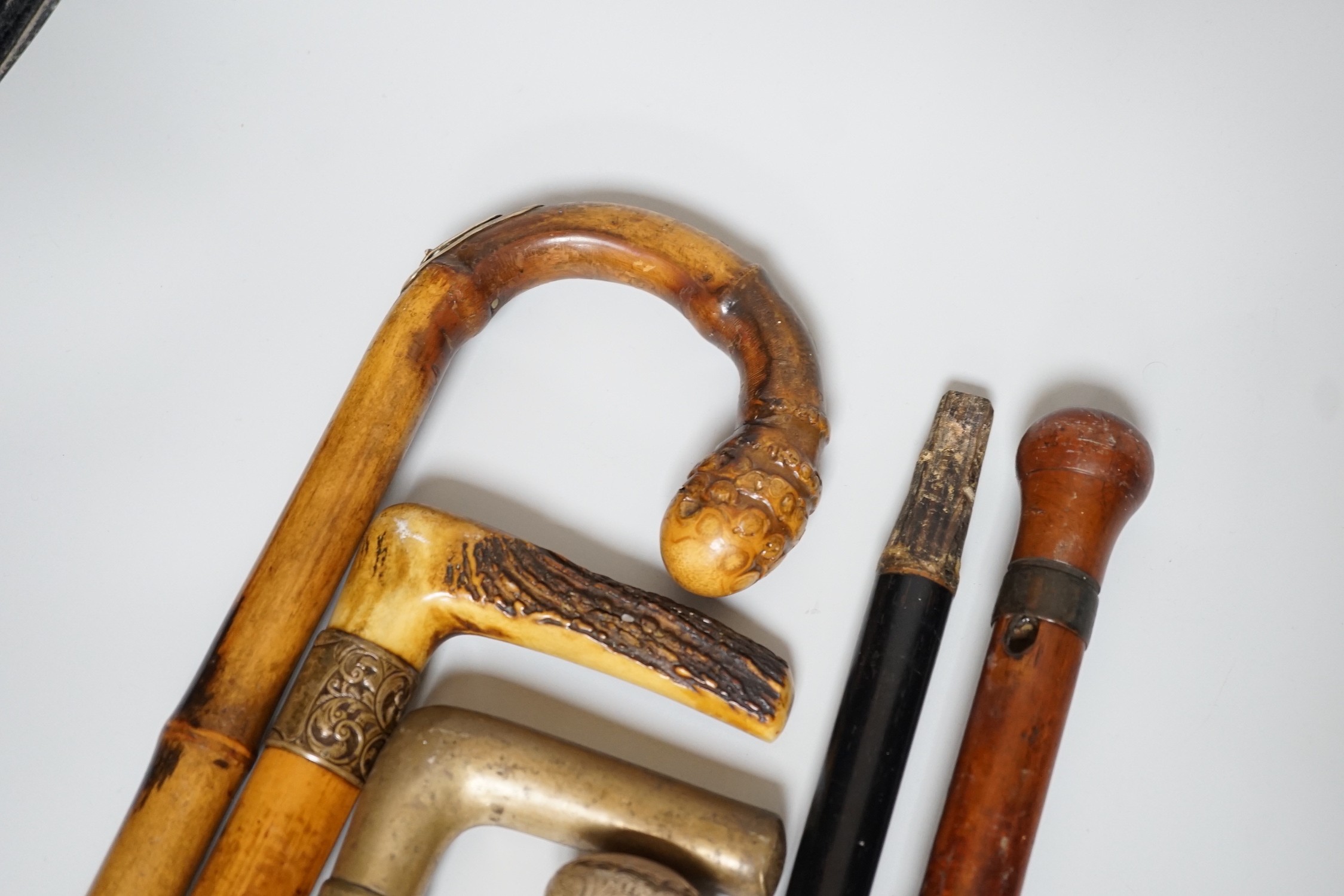 Two Victorian silver mounted walking sticks, a sword stick and three other sticks (6) - Image 2 of 9