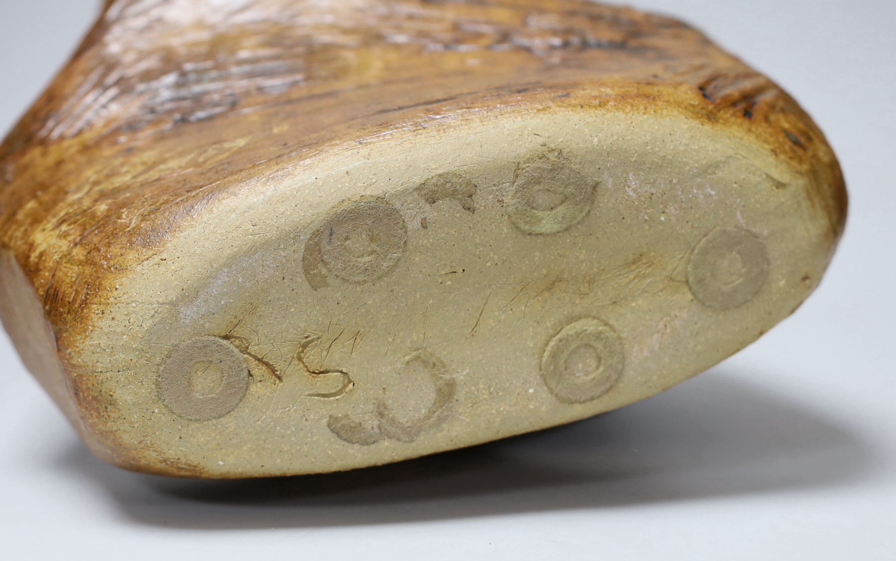 Ruth Sulke - a large brown copper glazed stoneware angular “wooden” sculpture with central hole, - Image 4 of 4