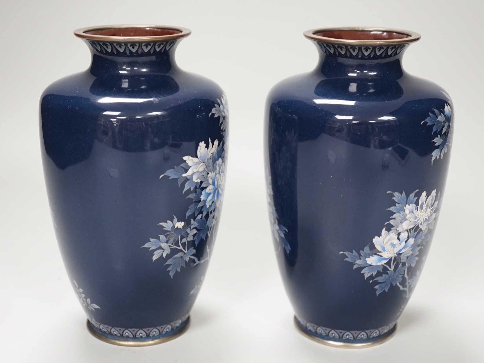 A pair of Japanese silver wine cloisonné enamel vases. 15cm high - Image 4 of 5