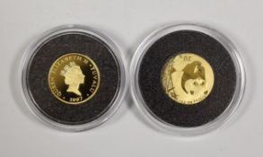 China coins - gold 20 yuan 'panda' 2001 and Tuvalu gold $20, Princess Diana 1997
