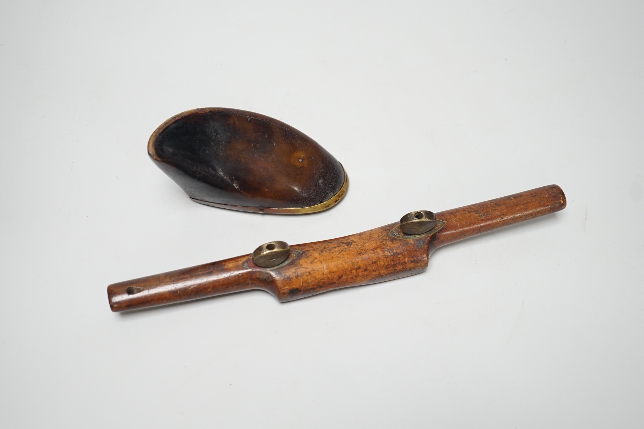 A brass mounted horn snuff box and a small spokeshave. 25cm long - Image 2 of 4