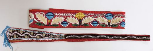 A 19th century North American bead worked tie and wider bead worked panel, possibly made as a