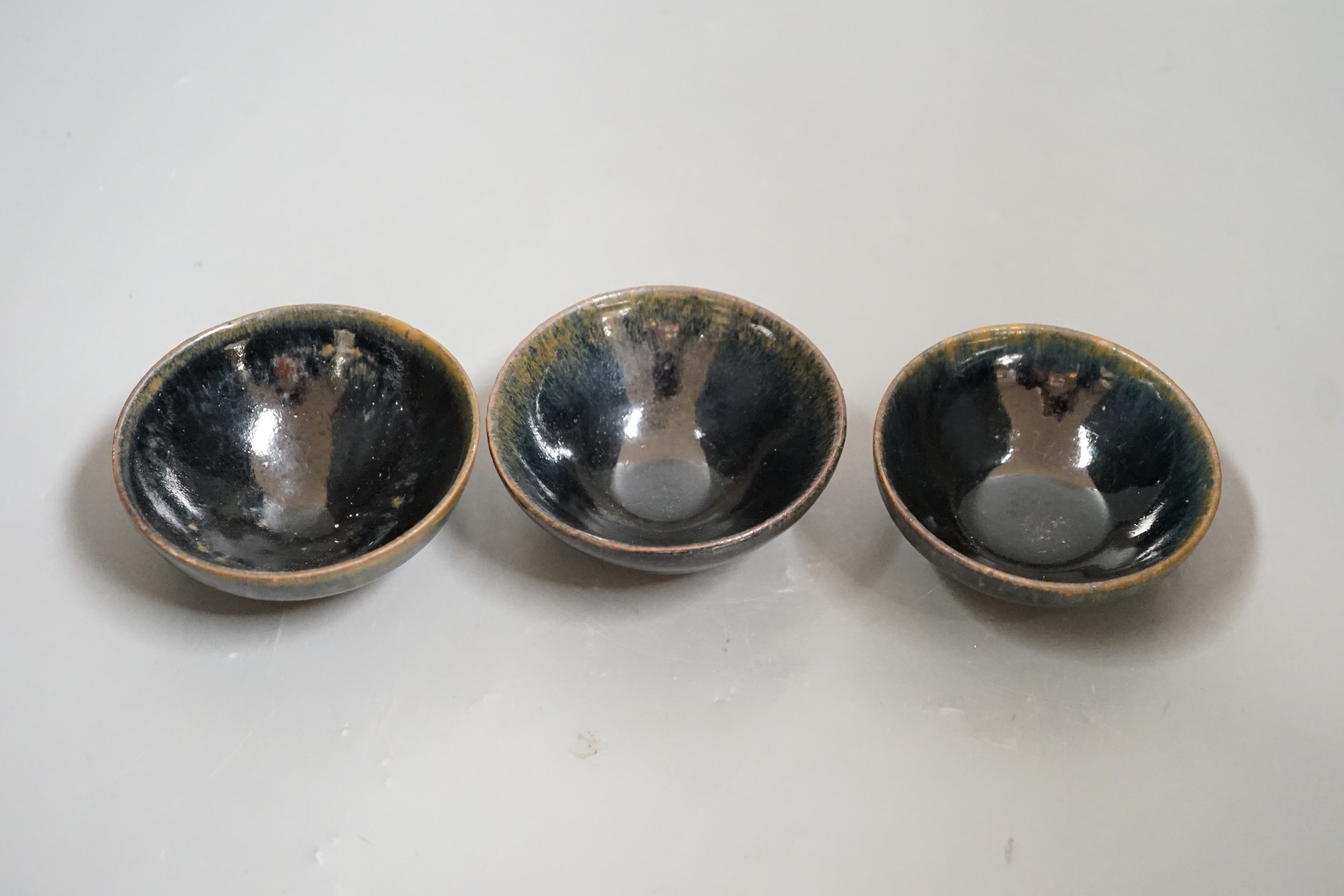 Three Chinese Jian type hare's fur bowls, 9cms diameter - Image 2 of 4