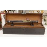 A late 19th/early 20th century Chinese tigers eye mounted opium pipe with stand and box. Box 70cm