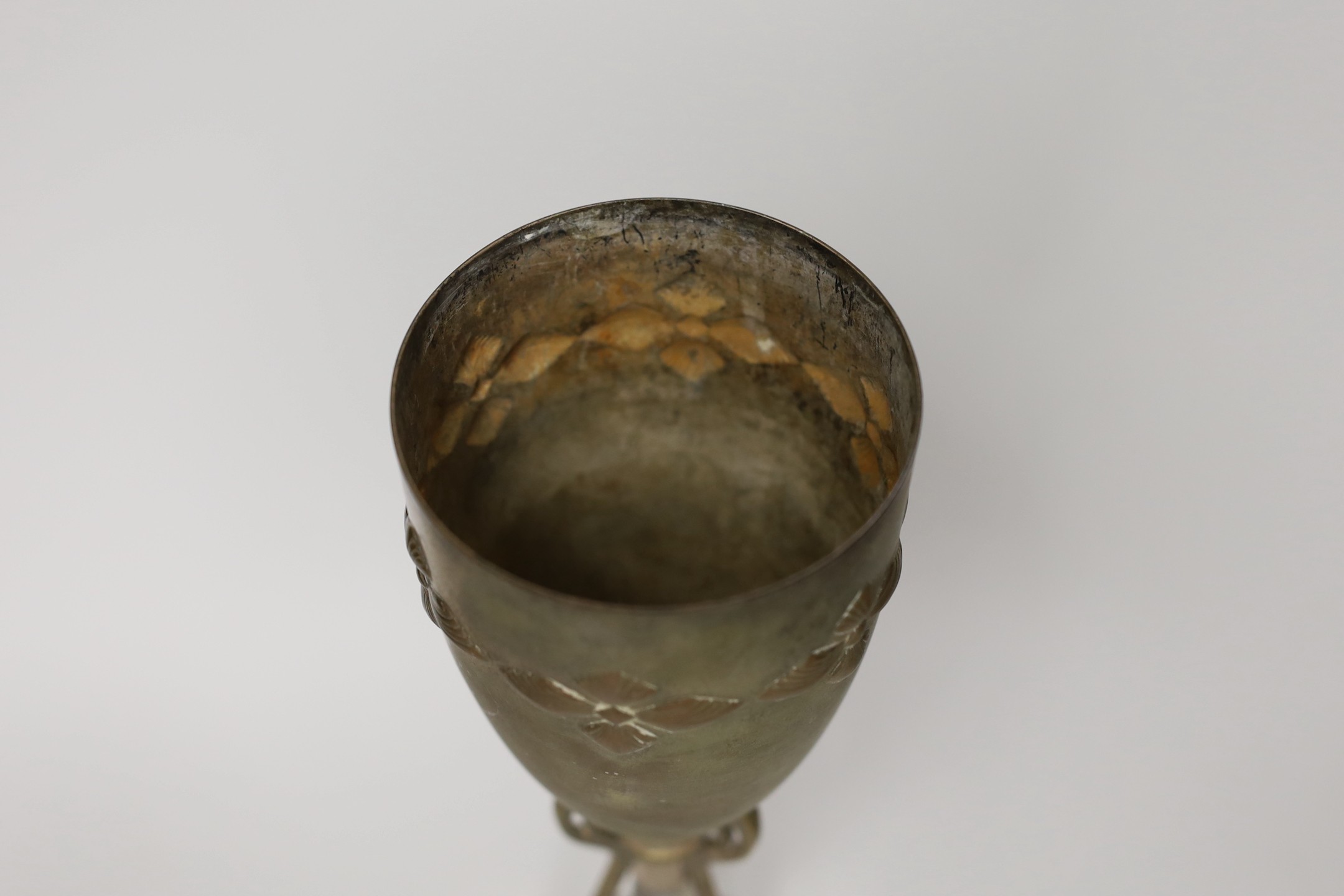 A WMF goblet vase with tri-stemmed base and central glass support. 31.5cm high - Image 3 of 4