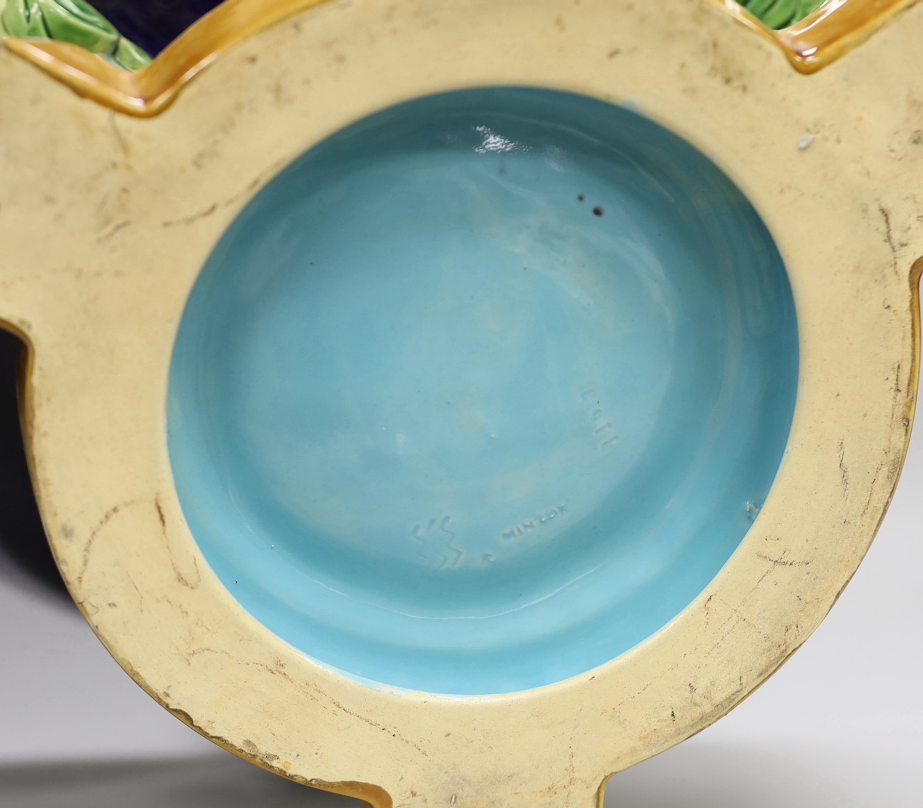 A large Minton neoclassical revival majolica pedestal bowl (a.f.) 34cm tall - Image 5 of 5