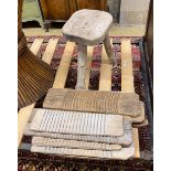 Eight Provincial wooden washboards, breadboard and a stool