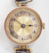 A lady's early 20th century 9ct gold wrist watch, with Arabic dial and RolWatchCo (Wilsdorf & Davis)