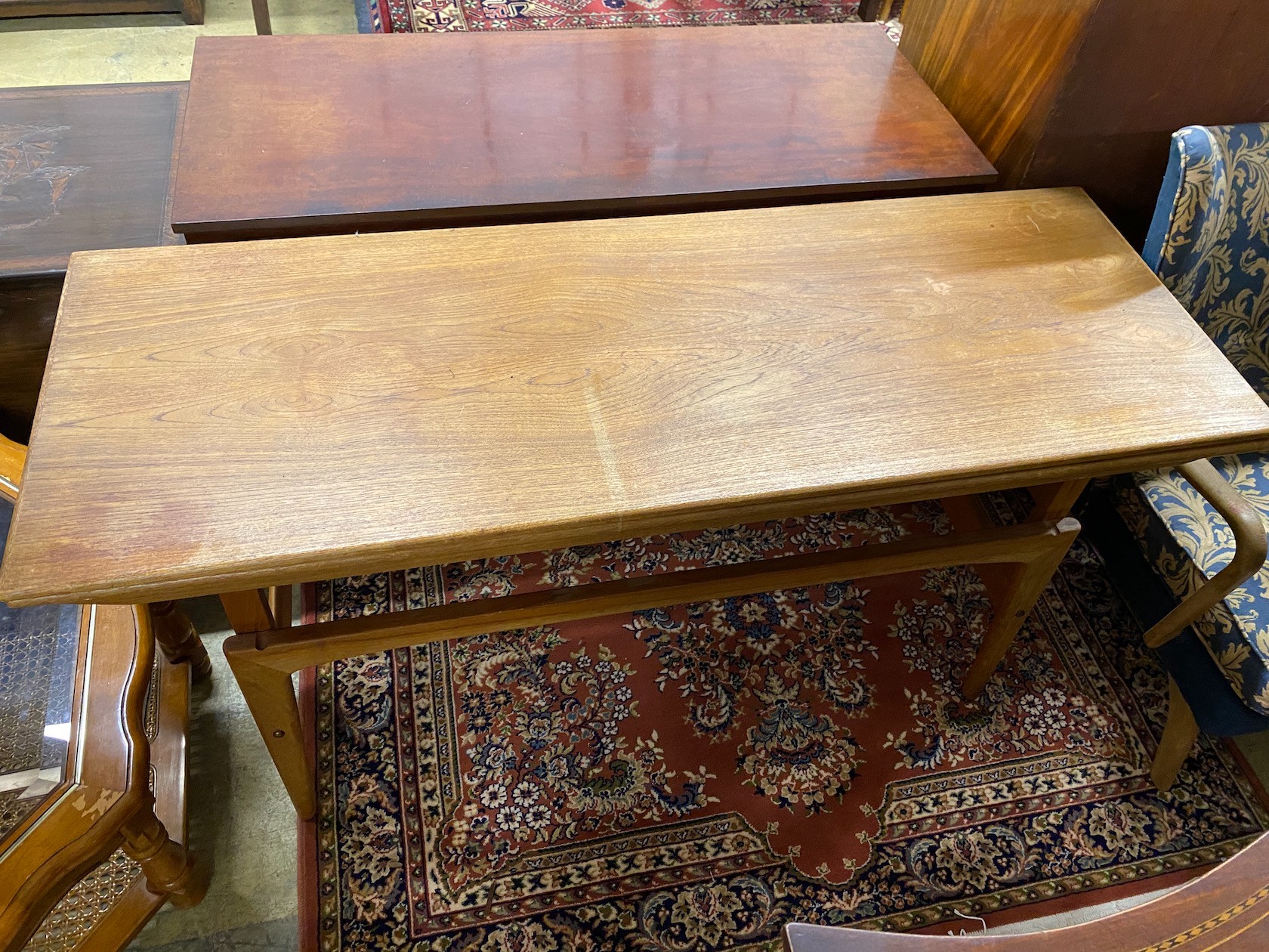 A mid century Trioh type “Copenhagen” metamorphic teak coffee / dining table, width 150cm, depth - Image 3 of 4