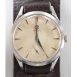 A gentleman's early 1950's stainless steel Omega wrist watch, with baton numerals and subsidiary