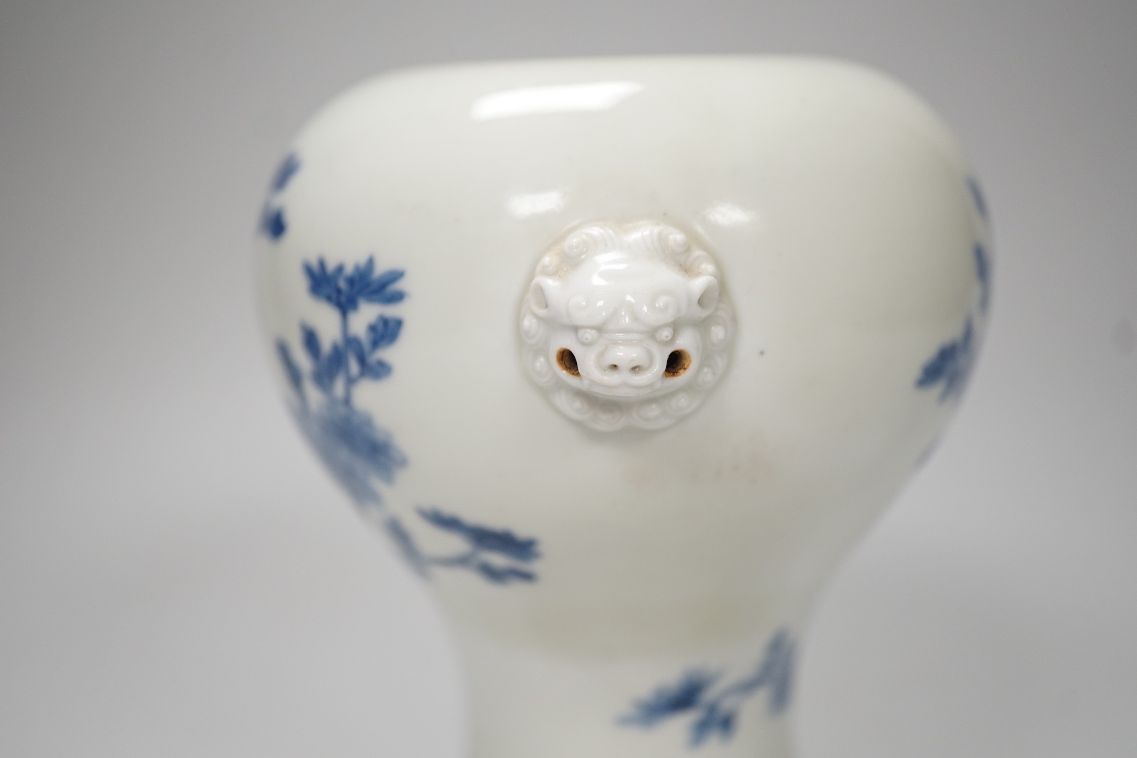 A Japanese blue and white vase, Meiji period, possibly Hirado, with lion mask handles. 13cm high - Image 3 of 5