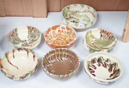 French provincial pottery slipware bowls (6) and another