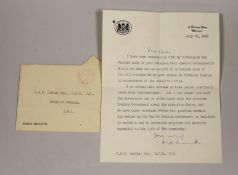 British Politics - Harold Macmillan signed letter on Prime Minister headed paper dated July 20,