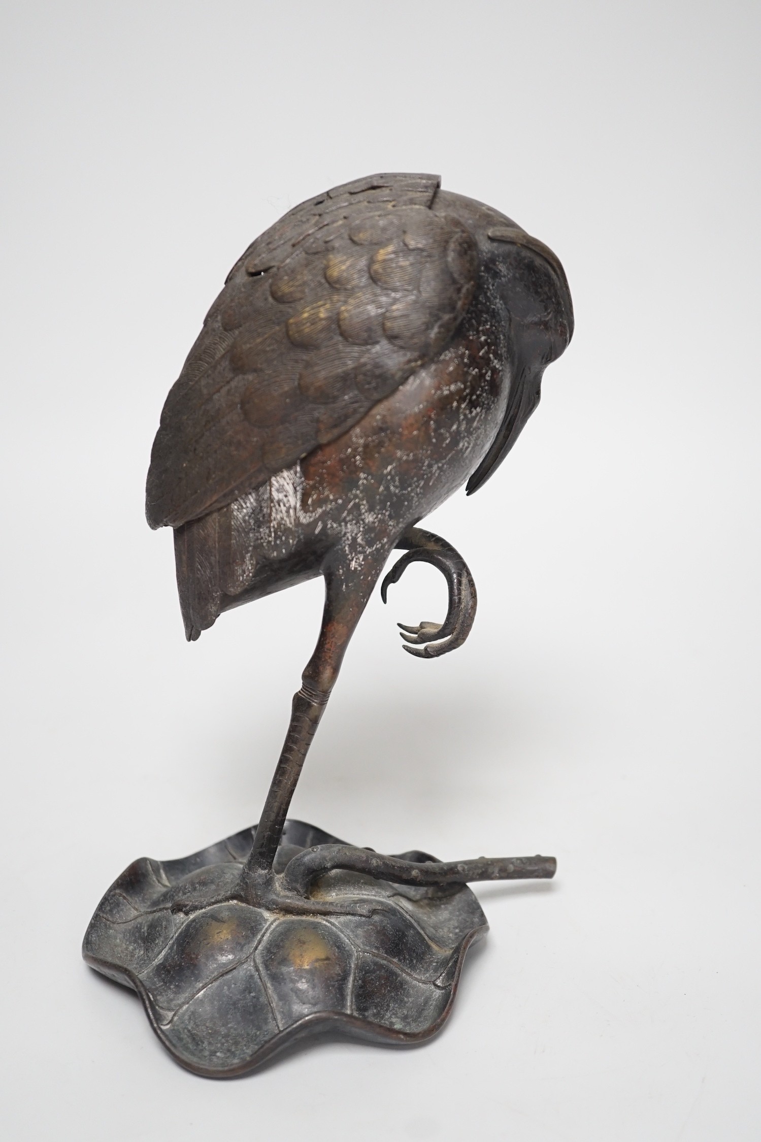 A Japanese bronze 'crane' censer, Meiji period, 24cm high - Image 5 of 5